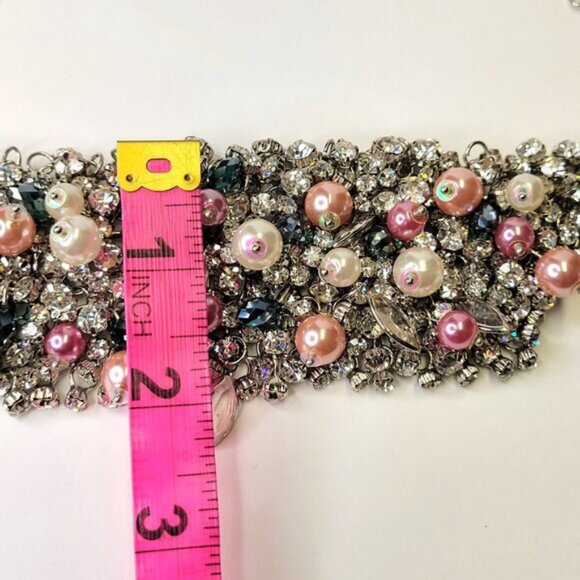 Crystal Rhinestones and Colourful Pearl Bib Collar Statement Choker Necklace - Picture 10 of 16